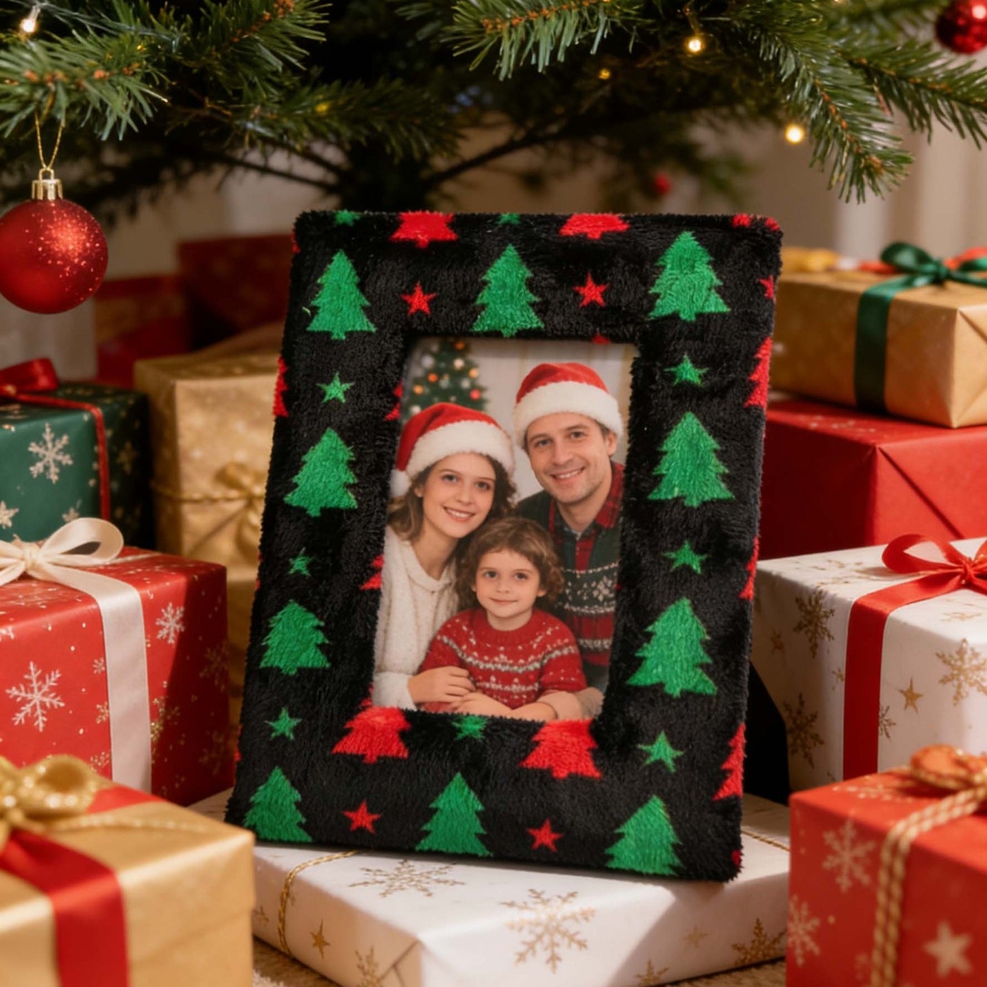 Christmas - Plush Furry Picture Frame for 4‘’x 6'' inches photo