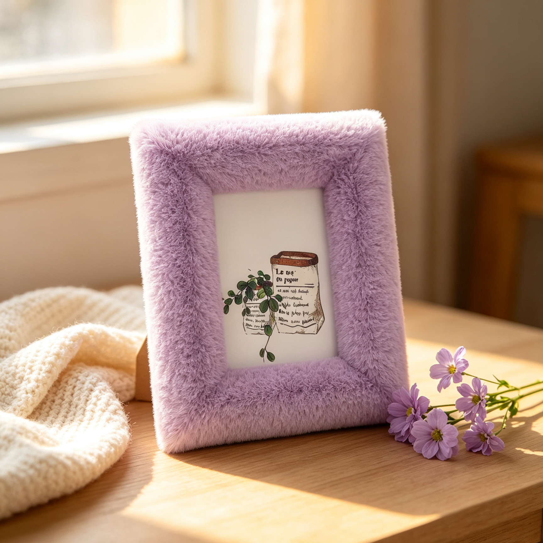 Dreamy Lavender - Plush Furry Picture Frame for 4‘’x 6'' inches photo
